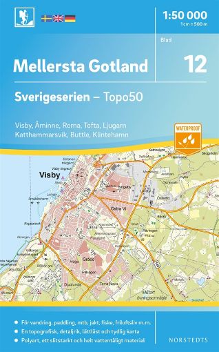 Bild på 12 Mellersta Gotland Sverigeserien Topo50 : Skala 1:50 000