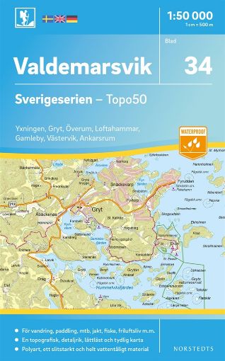 Bild på 34 Valdemarsvik Sverigeserien Topo50 : Skala 1:50 000