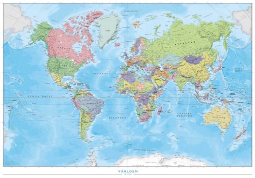 Bild på Världen Politisk Väggkarta 1:40 milj i tub : Skala 1:40 milj