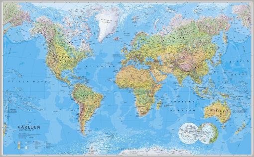 Bild på Världen väggkarta miljö i papptub, 1:30m, Kartförlaget